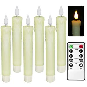 PChero Real Wax LED Flameless Taper Candles with Remote Timer, 6.4 Inch Ivory LED Candlesticks Battery Operated with 3D Flickering Flame for Christmas Window Halloween Wedding Party Home Decor