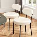 DUMOS Dining Chairs Set of 2, Mid Century Modern Chair Round Upholstered Curved Backrest, Kitchen Vanity Living Room Chairs with Black Metal Legs, Light Beige