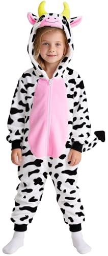 Gorkonpy Cow Costume Kids Girls Animal Onesie Pajamas Halloween Party Dress Up (4-5T), Size S