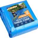 Tarp Heay Duty Waterproof 14x18ft,Blue Tarp Cover Plastic Poly Tarpaulin for Outdoor Cover, Emergency Rain, Roof, Pool, Boat, Camping - Multipurpose with 12Mil Thickness