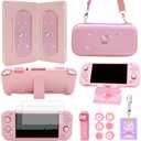 GUTIAL Accessories Bundle for Nintendo Switch Lite - Cute Kawaii NS Lite Accessories kit for Grils Boys Kids with Carrying Case, Cartoon Cover Case, Screen Protector, Stand - Pink