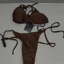 Women Two Piece Bikini Swimsuit Sexy Bathing Suits Halter Triangle Tops String Bikini Sets (Small, Coffee)