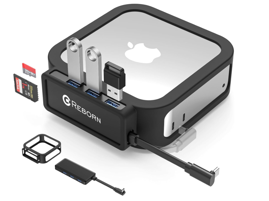 Reborn Mac mini M4 Dock & Case Black | 5-Port USB-C Hub with 5G 3* USB-A 3.0, SD TF 3.0 Card Reader | High-Speed Data Transfer & Multi-Device Connectivity for Mac mini M4 and M4 Pro 2024