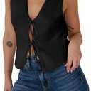 Yousify Womens Sweater Vests Tie Front Knit Vest Summer Ribbed Tank Tops Y2k Cute Vests Fashion Casual Sleeveless Tops Medium
