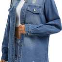 Oversized Jean Jacket Women Casual Button Down Distressed Denim Shacket (XXL, R-knight Blue)