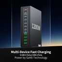 1200W USB C Charger Block.Fast MacBook Pro Charger Charging Station 12 Port 140W PD PPS AVS HUB for All iPhone 17 Pro Max/17 Air/16 SE/Samsung Galaxy 25/ MacBook Pro/Air/iPad Pro/240W Cable