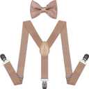 Kids Toddler Suspenders and Bow Tie for Boys - Adjustable Elastic Y-Back Design with Strong Metal Clips (24 inch (1 - 6 Old), Khaki)