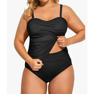 Aqua Eve Women Two Piece Plus Size Tankini Strapless Bathing Suits Bandeau Swimsuits with High Waisted Bottom, 24W