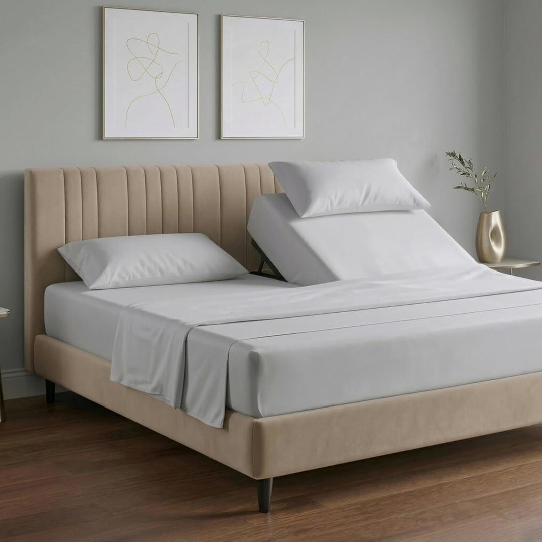 100% Egyptian Cotton 800 Thread Count Split Head King Sheets Sets for Adjustable Bed, 34 Flex Top King, Luxury Hotel Collection Soft Breathable Sateen Weave, 16" Deep Pocket - 4Pc, Light Grey