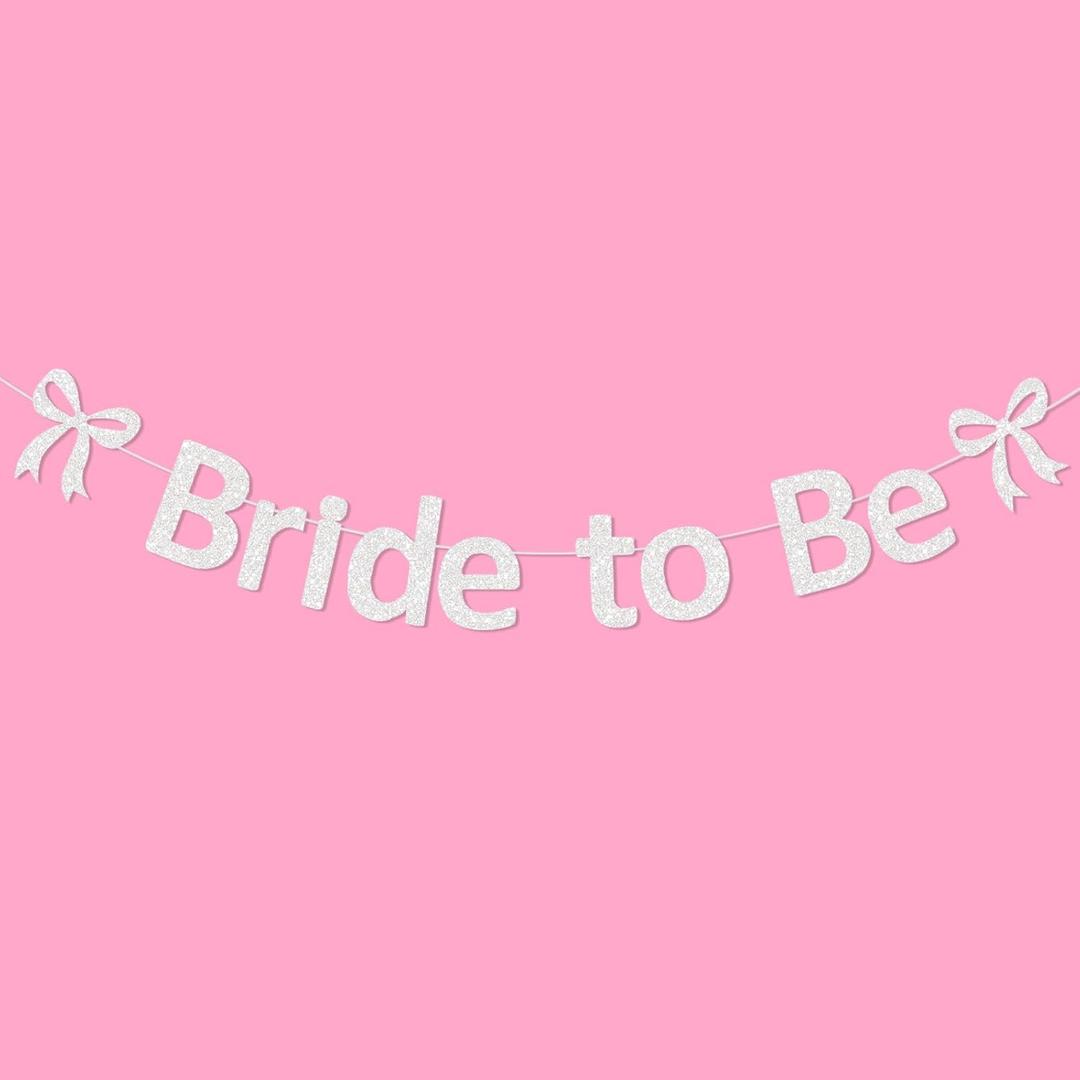 Pre-Strung Bride to Be Banner Glitter Bachelorette Party Banner Bridal Shower Garland for Bachelorette Party Bridal Shower Wedding Party Decorations (White)