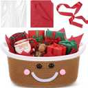 Zopeal Christmas Woven Basket with Gift Bag, Ribbon and Red Tissue Paper Gingerbread Man Emoticon Woven Bin Empty Shelf Basket Holiday Decorative for Xmas Gifts, 12 x 8 x 5 inch