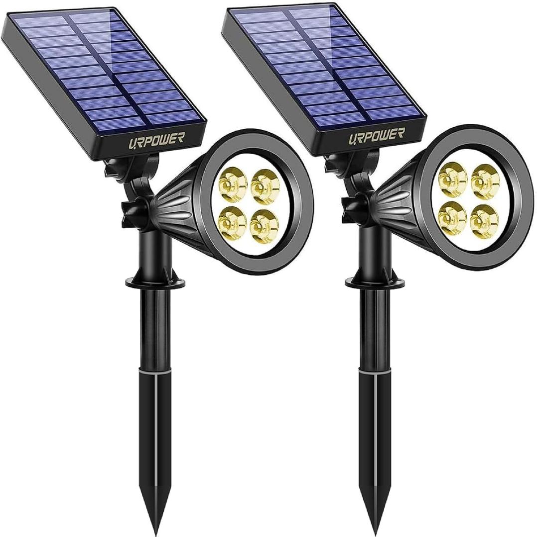 URPOWER Solar Lights Outdoor, 2-in-1 Solar Spot Lights Waterproof with 2 Lighting Modes, Adjustable Solar Powered Spotlights Auto On/Off Landscape Lights for Yard Garden Pathway, 2 Pack (Warm White)
