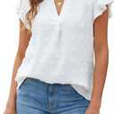 Blooming Jelly Womens White Blouse V Neck Ruffle Sleeve Flowy Shirts Dressy Casual Cute Summer Tops (X-Large)