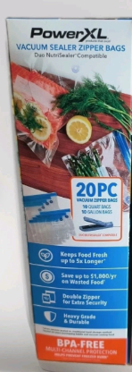 PowerXL Vacuum Seal Zipper Valve Bags 10 Quart 10 Gallon Bags Duo Nutrisealer 20 pcs