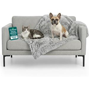 Furhaven Waterproof Throw Blanket for Dogs & Indoor Cats, Washable - Shaggy Plush Calming Long Faux Fur & Velvet Dog Blanket - Mist Gray, Medium