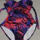 Eomenie Women's Push Up Wrap Front Swimsuit One Piece Tummy Control Bathing Suits Bandeau Support Slimming Swimwear (Purple and Black Printed), S