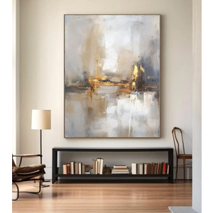 AOXUBI Large Beige Gray Gold Texture Abstract Painting Minimalist Wall Art Large Painting On Canvas Modern Home Wall Decor 30x42cm/12x17in With-Black-Frame