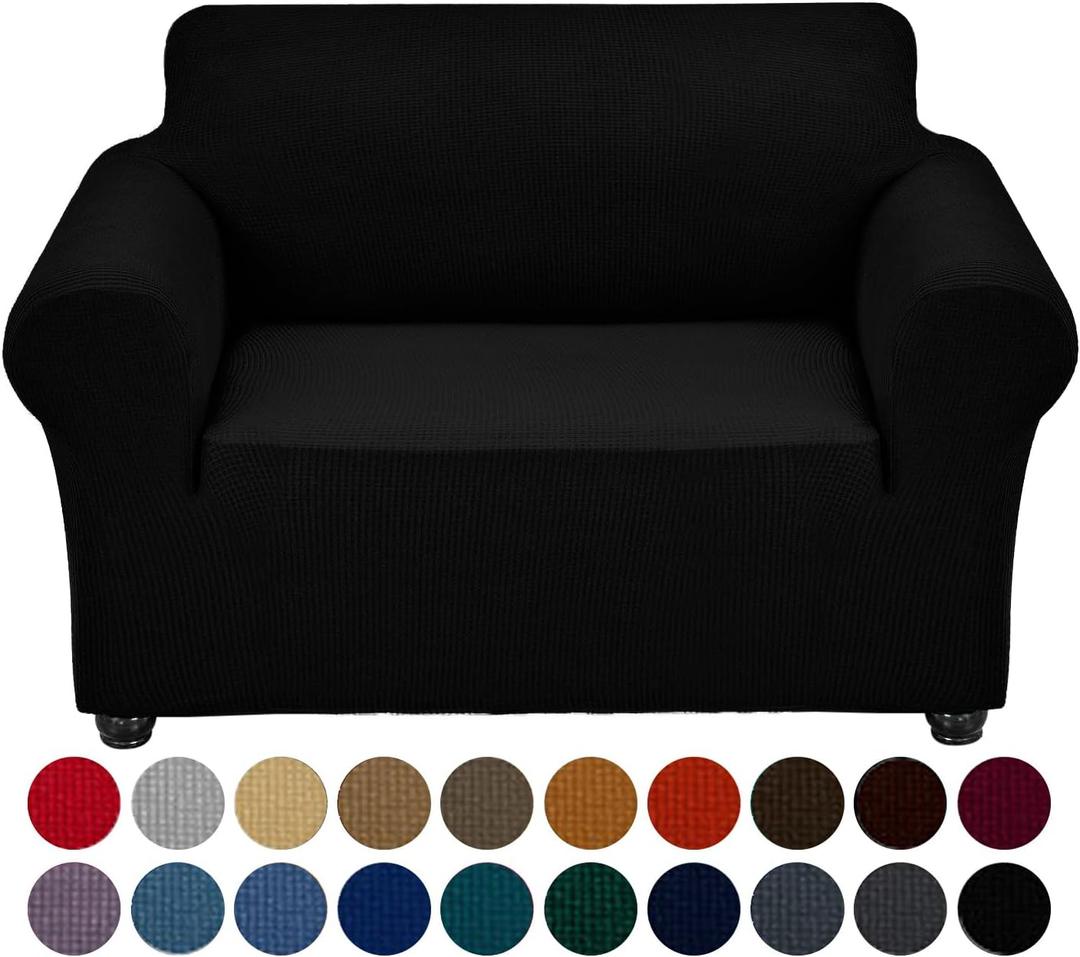 Joccun Stretch Chair Couch Cover, 1-Piece Sofa Slipcover Spandex Jacquard Fabric Sofa Covers with Elastic Bottom, Washable Furniture Protector for Dogs, Cats, Kids(Armchair, Black)