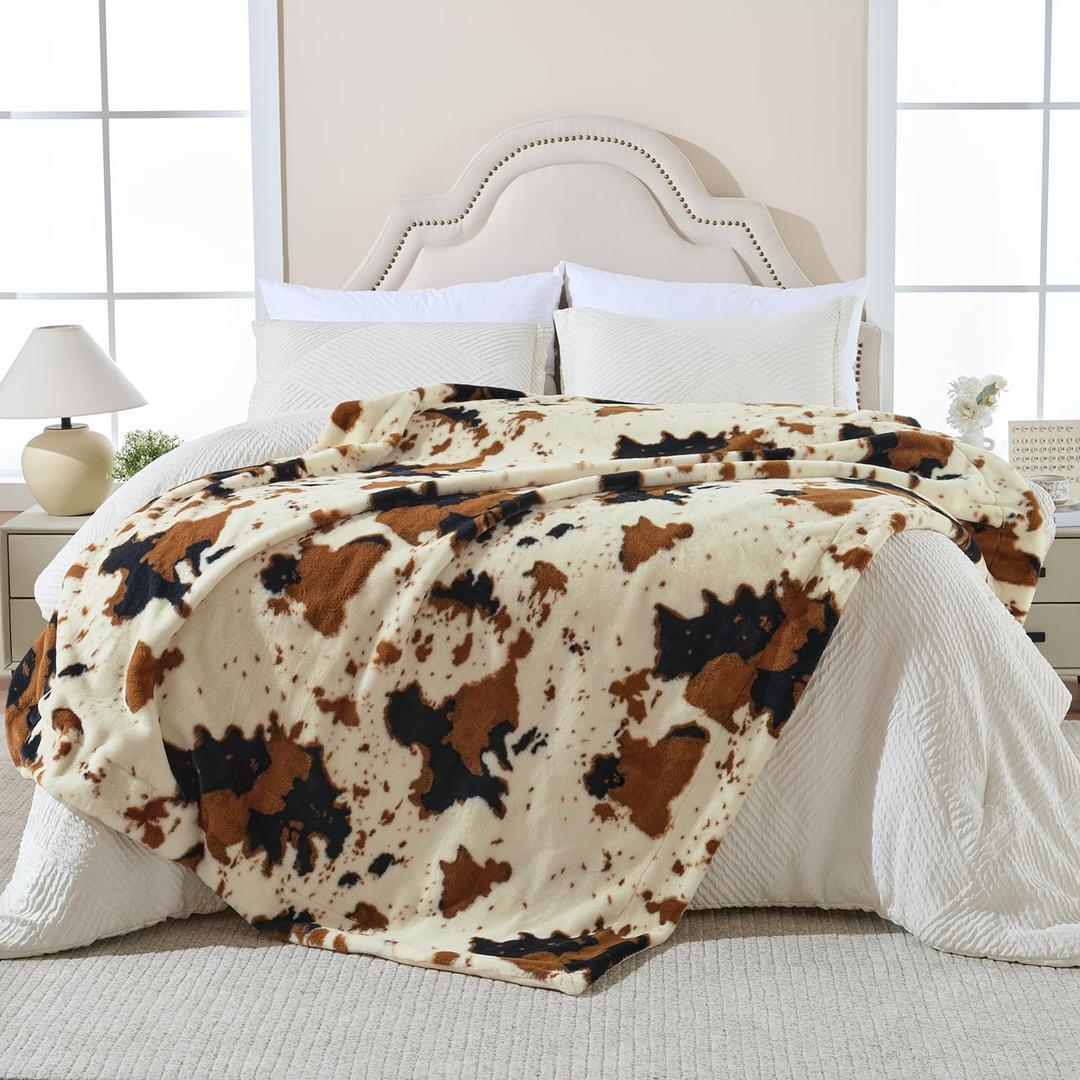 Krifey Faux Fur Blanket for Dorm Bed, Soft Couch Throw, Cozy Fuzzy Plush Thick Warm Blanket, Faux Rabbit Fleece, Christmas Birthday Gifts for Girls Women Mom Men, Room Decor, Animal Cow Print, 60x80in