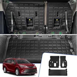 Row Cargo Mat Compatible with 2021-2025 Toyota Sienna Trunk Mat Backrest Mat TPE Cargo Liner Replacement for 2021 2022 2023 2024 2025 Toyota Sienna Accessories(Trunk Mat+Backrest Mat)