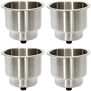 4Pcs Stainless Steel Cup Drink Holder Insert with Drain for Marine Boat, RV, Camper