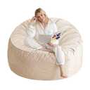 5 Ft Bean Bag Chair, Memory Foam Bean Bag Chairs for Adults with Filling, Round Bean Bag Sofa with Filler Included, Beanbags with Soft Dutch Velvet Fabric,5 Foot, Beige
