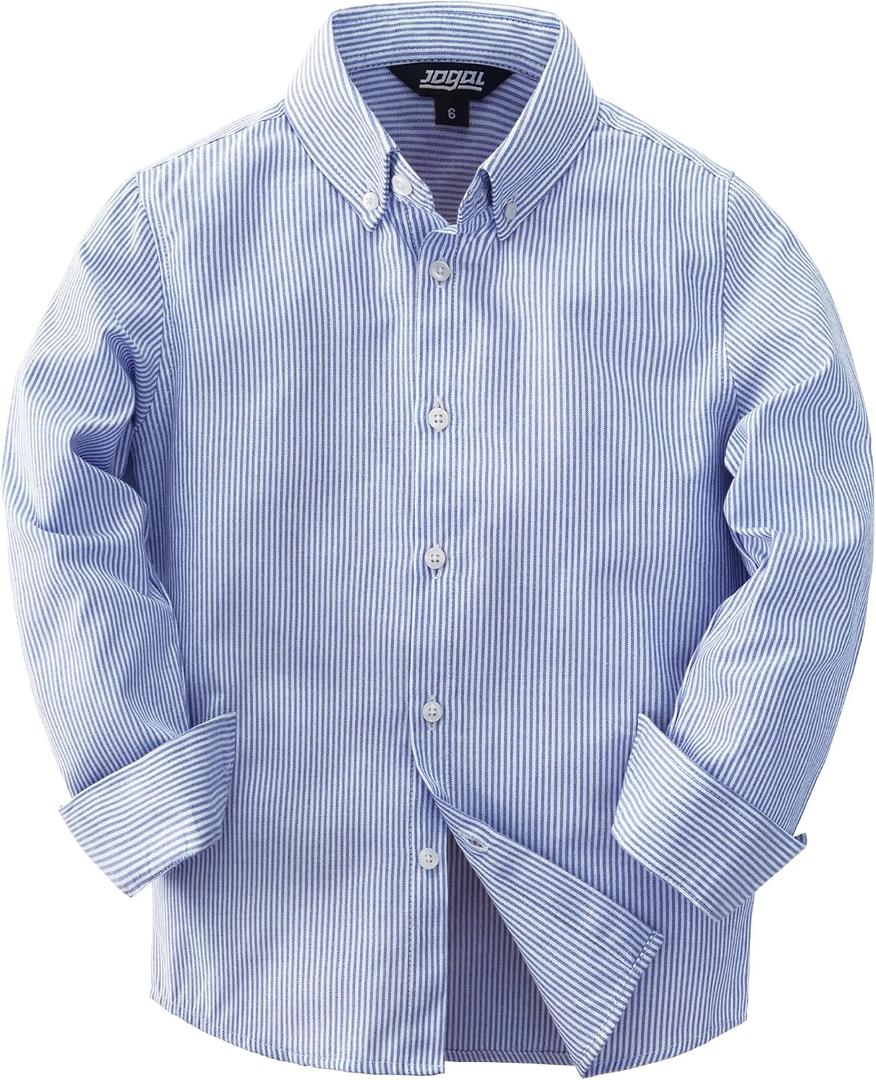 JOGAL Boys Long Sleeve Oxford Dress Shirts Casual Button Down Shirts Striped Tops for 6 Years (Blue)