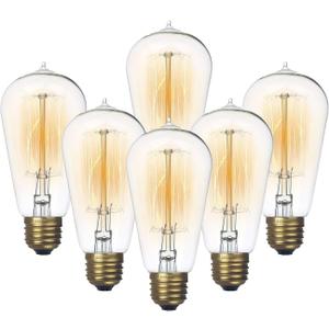 Jslinter 6-Pack Edison Light Bulb, Warm White 2200K Old Fashioned Incandescent Light, 60 Watt Dimmable ST58 Antique Vintage Style Light, Clear Glass e26 Base(60w/110v)