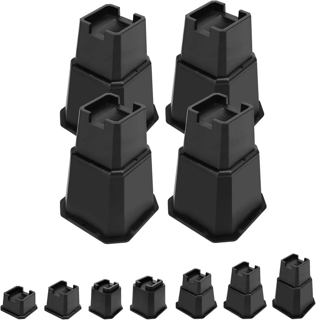 shouwuhho Bed Risers 8 inch, Furniture Risers Elevation in Heights 8 Inch Heavy Duty, Bed Lift Risers for Caster Wheels or Posts of Bed Table Couch, Support up to 6000 lbs, Black, 4 Pack