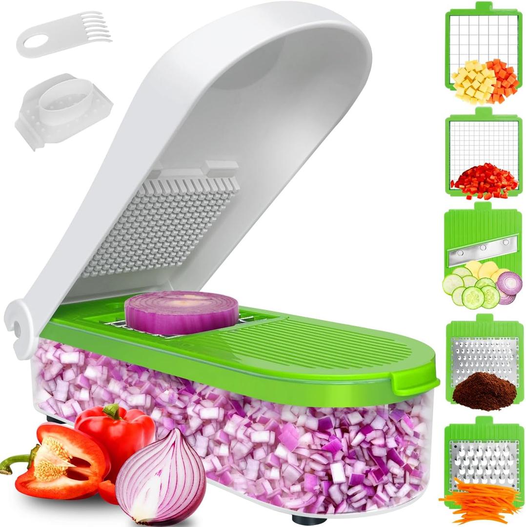 LHS Manual Food Processor Large Vegetable Chopper, 1002ML Pull String Chopper Garlic Mincer Onion Cutter for Veggies,Salad,Fruits, Nuts, BPA Free, WHITE (7 in 1, Green)