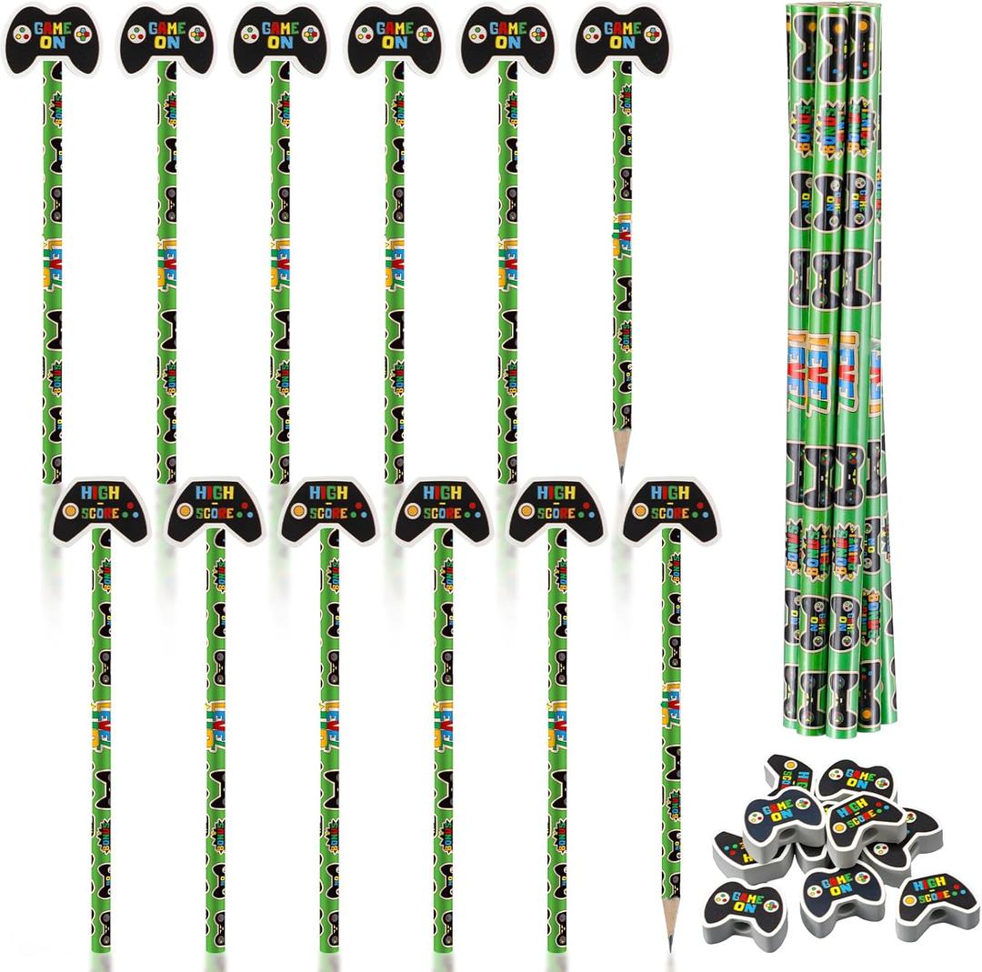 32 Pcs Video Game Pencil with Eraser Party Favors Gifts Gamer Controllers Pen Goodie Bag Fillers Theme Stationery Set for School Classrooms Exchange Reward Prizes Home Office School Supplies