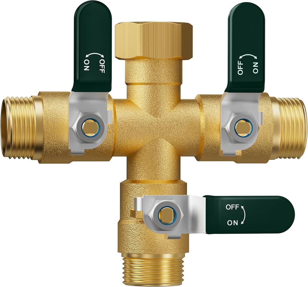 EBH Garden Hose Splitter 3 Way, Heavy Duty Solid Brass Hose Splitter with Shutoff Valves, Water Spigot Splitter With 304 Stainless Steel Handle, Full Flow Outdoor Faucet Splitter, 3/4" GHT Thread