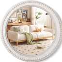 Nuanchu 24 Inch Wooden Round Mirror for Wall Boho Decor