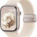 Braided Stretchy Band Compatible with Apple Watch Bands, Women Men, Soft Nylon Solo Loop Magnetic Sport Strap for iWatch, Size: 38mm/40mm/41mm/(42mm-Series 11 10) (Starlight)