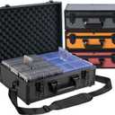 Toploader Storage Box for 3x4 35pt Rigid Cards, Top Loader Cards  Holds 600+ Top Loaders - Aluminum Alloy Trading Card Case, Sports Card Storage Box with Lock (Large Black)