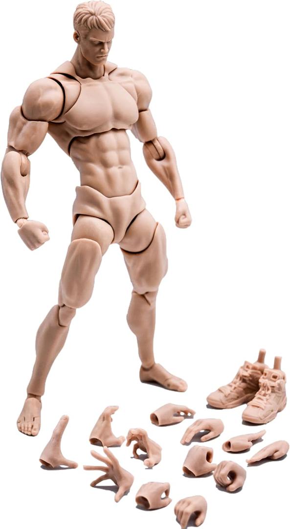 Fremego 1/12 Scale Male Action Figure,6inch Super Flexible Strong Muscular Figure Miniature Figures Body Doll with Interchangeable Hands and Accessories Collection (Pale Skin)