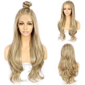 SAPPHIREWIGS Blonde Lace Front Wig Long Wavy Wigs for Women Highlight Ash Blonde Wigs Heat Resistant Fiber Party Cosplay Daily Use Hair 26inch