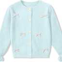 BesserBay Girl Fall 3D Bow Button Down Knit Ruffle Long Sleeve Cardigan Sweater 6-14 Years (Blue)