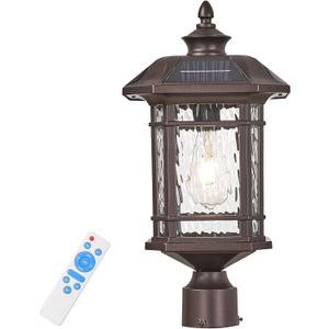 Solar Post Lights Waterproof Dusk to Dawn Lamp Posts Outdoor Lighting Aluminum Housing with Water Ripple Glass 18 Inch Height Pier Mount Outdoor Lighting for Garden Patio Pathway