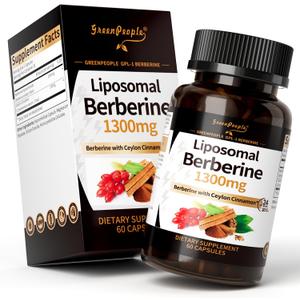 GREENPEOPLE Liposomal Berberine HCL1300mg - Berberine Supplement with Ceylon Cinnamon Activates AMPK - High Absorption Formula Healthy Weight Support Non-GMO/Vegan 30-Day (60 Count (Pack of 1), BBD 04/2027