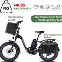 LIQING Bike Basket Front Folding Bicycle Basket with Removable Liner Bag, Quick Release Design Metal Ebike Basket for Adult Women/Men Carrying Dogs, Pets, Fruit & Grocery