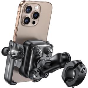 Lamicall Motorcycle Phone Mount Holder - [All Metal] [Anti Shake] [Extendable Arm] Bike Phone Holder Handlebar Clamp, Bicycle Cell Phone Mount, Gifts for iPhone 17 16 Pro Max, Galaxy, 4.7-7.2" Phones (Black)