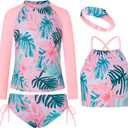 GRACE KARIN Girl Long Sleeve Swimsuit Size 10 Rash Guard Tankini Set Kids Bathing Suit 4 Piece UPF50+ Beach Swimwear