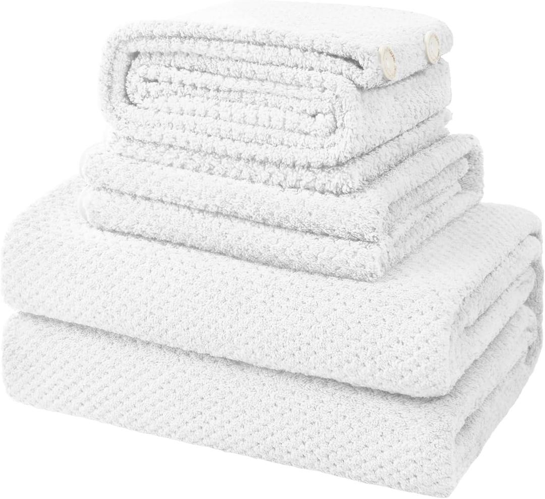 Soft Bath Towel Set of 4, Extra Large Microfiber Towels 35x70 in, Bath Towel Hand Towel Hair Towel Washcloths Set, Quick Dry, Highly Absorbent, for Bathroom Shower Pool Hotel Beach (White, 4 Piece)