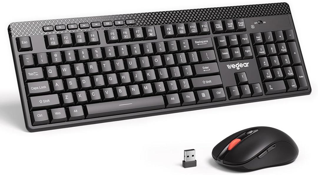 Wireless Keyboard and Mouse Combo, 5-Level Adjustable 4000 DPI Mouse, Quiet 2.4G Full Size Keyboard with 8 Additional Shortcuts, Silent Typewriter for PC, Desktop, Laptop, MacBook