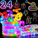 Easter Basket Stuffers 24-Pack Light Up Glow Sticks Fidget Pop Tubes Kids Party Favors Toddler Sensory Toys Bulk, Goodie Bag Fillers Birthday Return Gifts Treat Prizes, LED Glow in Dark Party Supplies