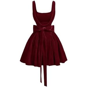 SHENHE Women's Bow Velvet Mini Dress Vintage A Line Ruffle Flowy Holiday Cocktail Party Dress M