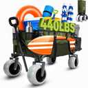 Beach Wagon with Extended Tailgate, 9" Big Sand-Proof Wheels, Heavy Duty 440lbs Folding Wagon Cart, 41" Utility Wagon with Side Bag, Adjustable Handle for Sand, Outdoor