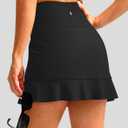 Soothfeel Women's Swim Skirt with Pocket High Waisted Ruffle Tummy Control Tankini Swimsuit Bathing Suit Bottoms (Black,L)