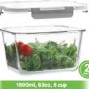 HOMBERKING 4 Pieces 63oz/8cup Large Glass Food Storage Containers with Lids, Meal Prep Containers, Airtight Bento Boxes with Leak Proof Locking (2 Containers 2 Lids), Microwave,Oven,Fridge Safe-Grey